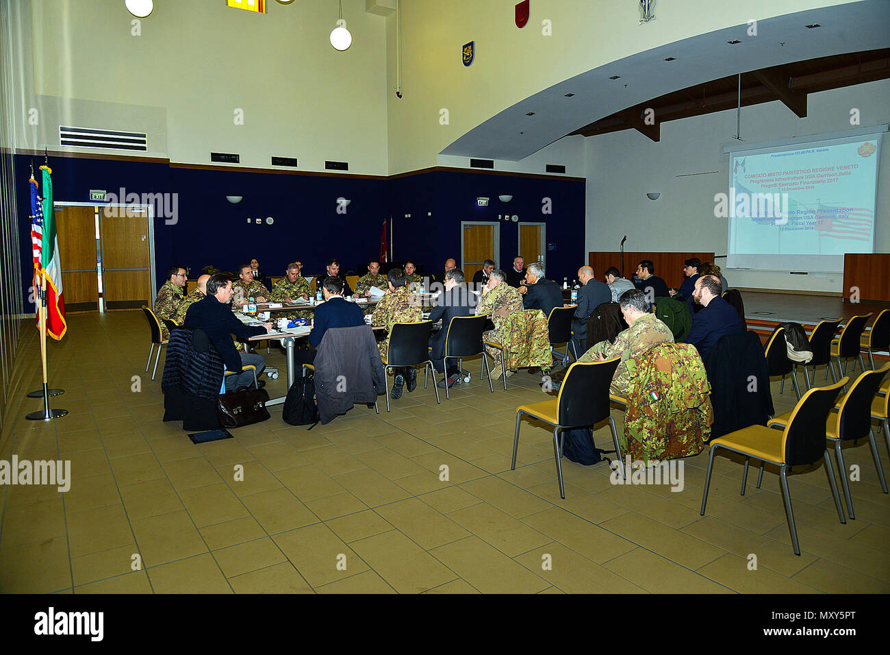 Members of United States Army, the Italian army, Italian authorities and Italian civilians from COMIPAR (Environmental Protection Committee) on Infrastructures Program USA Garrison Italy, Projects Fiscal Year 17 at Caserma Del Din in Vicenza, Italy, Dec. 13, 2016.  (U.S. Army photo by Visual Information Specialist Antonio Bedin/released) Stock Photo
