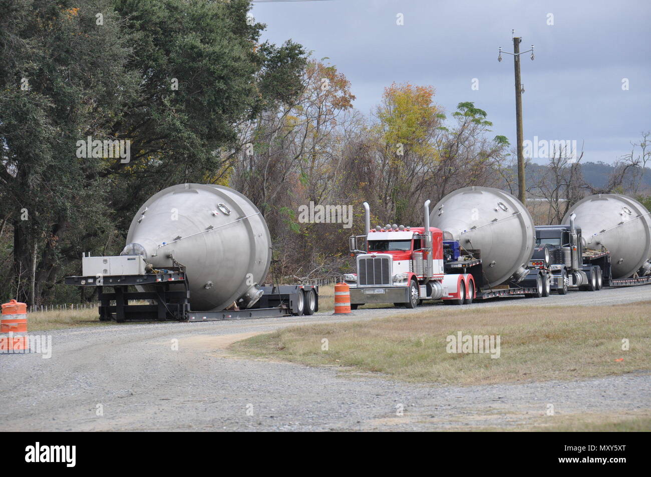 the Savannah River. The Speece cones, each about 22 feet tall when installed, will dissolve pure oxygen into water extracted from the river, then push the water back into the river. The process will replace dissolved oxygen in the river lost as the Corps of Engineers deepens the harbor from its current 42-foot authorized depth to 47 feet.    The replacement of dissolved oxygen lost to the deepening of the Savannah River forms one of the environmental mitigation actions taken by the Corps for the Savannah Harbor Expansion Project (SHEP). Deepening the harbor will allow new, larger, more efficie Stock Photo