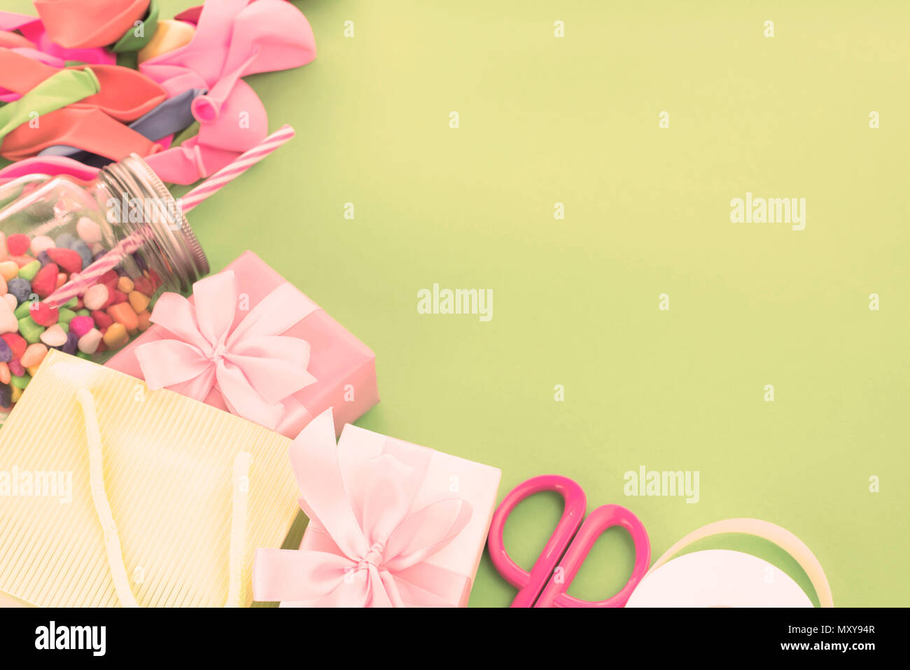 Festive Composition With Gift Box decor for the Holiday Copy Space for Text Materials For a holiday decoration Stock Photo