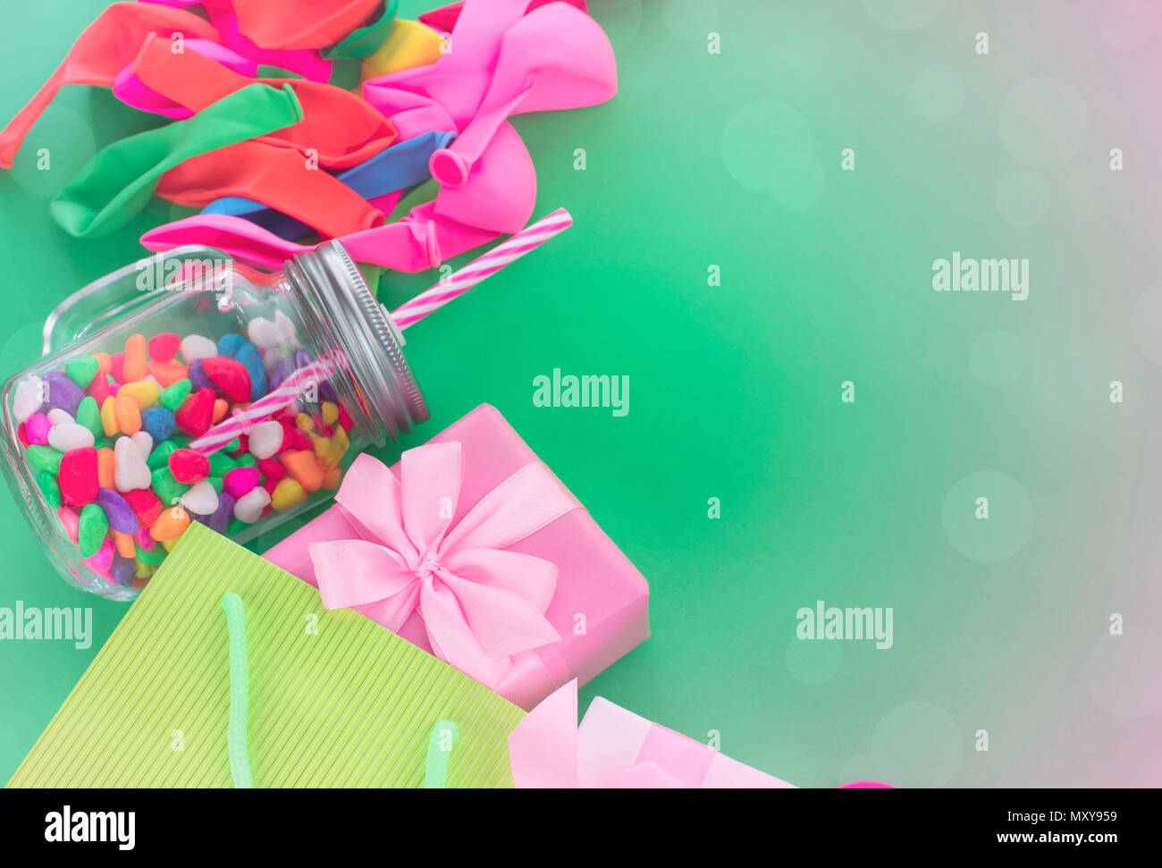 Festive Composition With Gift Box decor for the Holiday Copy Space for Text Materials For a holiday decoration Stock Photo