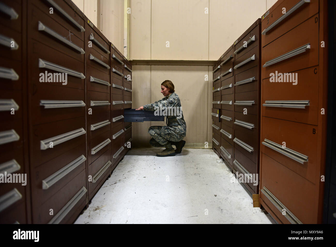 Airman 1st Class Rebecca Nunez, an Aircraft Parts Store technician assigned to the 28th