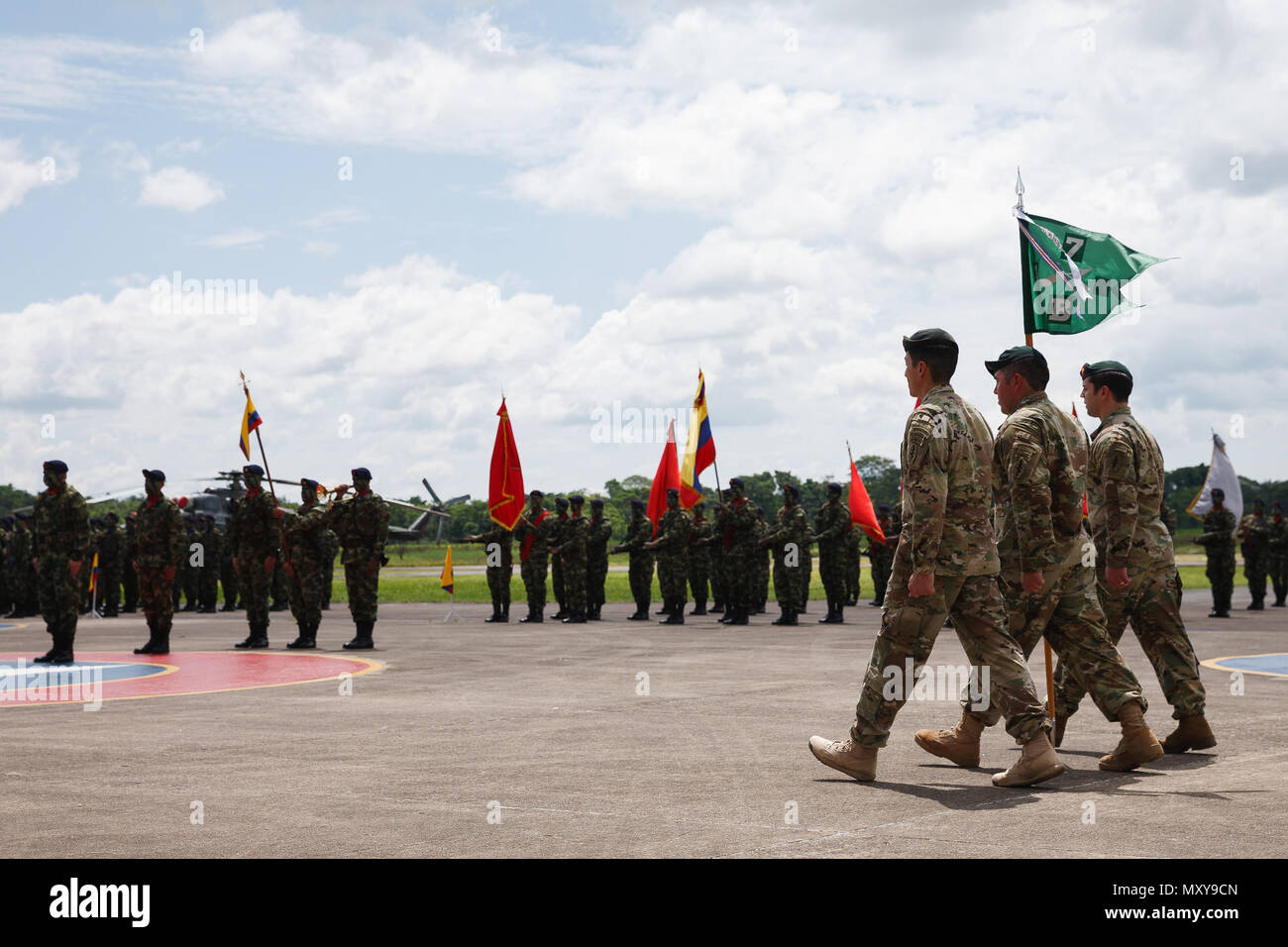 U.s. Army 7Th Special Forces Group (Airborne) Soldiers March Their Unit's Guidon Onto A Parade Field December 7, 2016 During A Colombian Award Ceremony In Florencia, Colombia. A Colombian Army Counter-Narcotics Brigade,