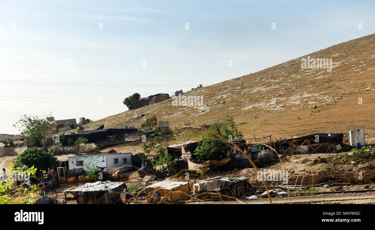 Jahalin Bedouin villages scattered along the main road to the Dead Sea