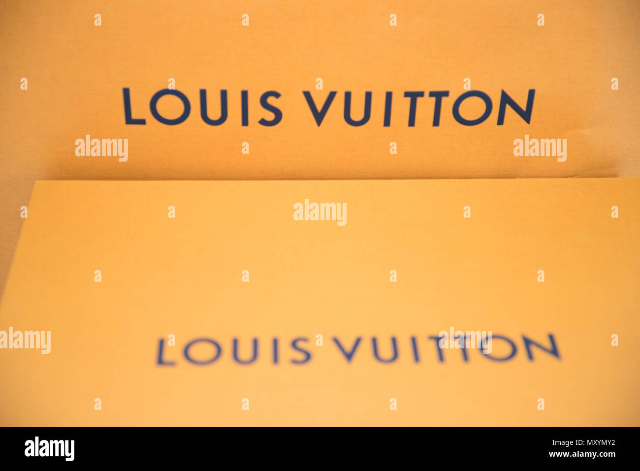Philadelphia, Pennsylvania, USA - MAY 24, 2018: A Louis Vuitton box. Louis Vuitton is a designer ...