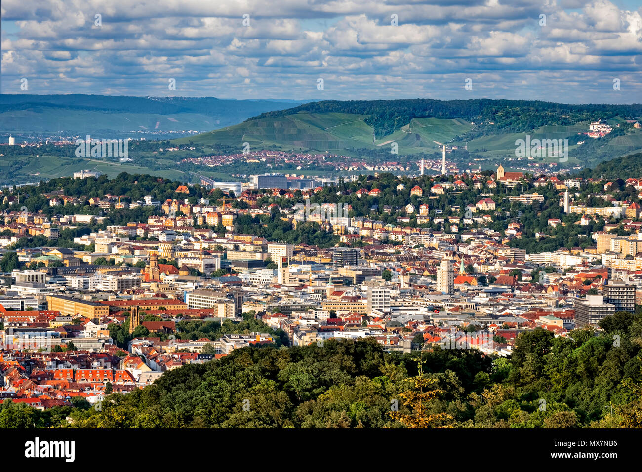 View over Stuttgart, Germany from viewpoint Birkenkopf Stock Photo