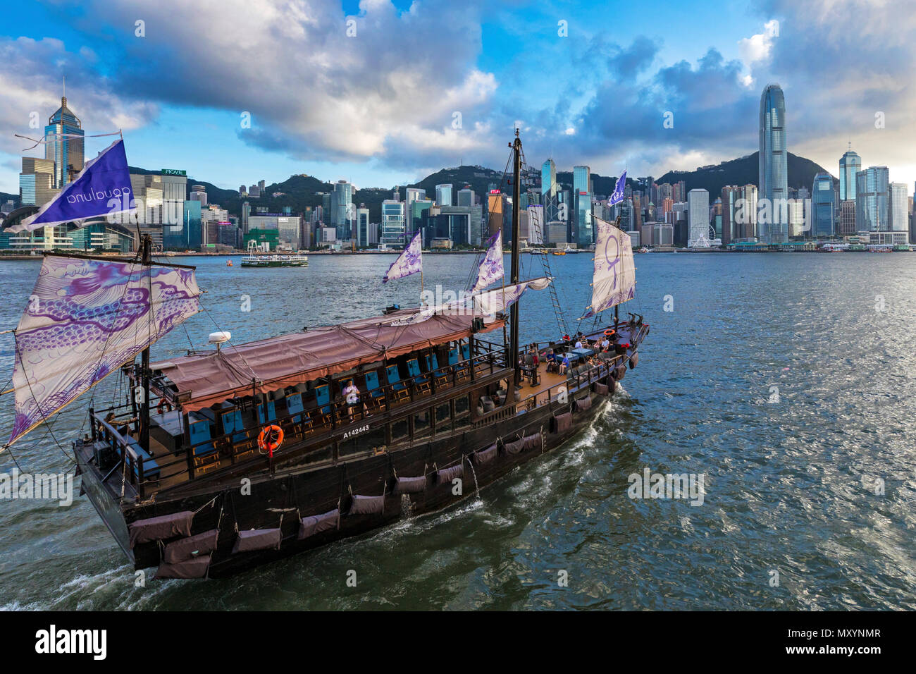 Tourist junk in Victoria Harbour, Hong Kong, SAR, China Stock Photo