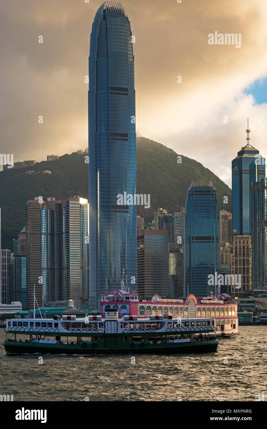 Star Ferry and harbour skyline, Hong Kong, SAR, China Stock Photo