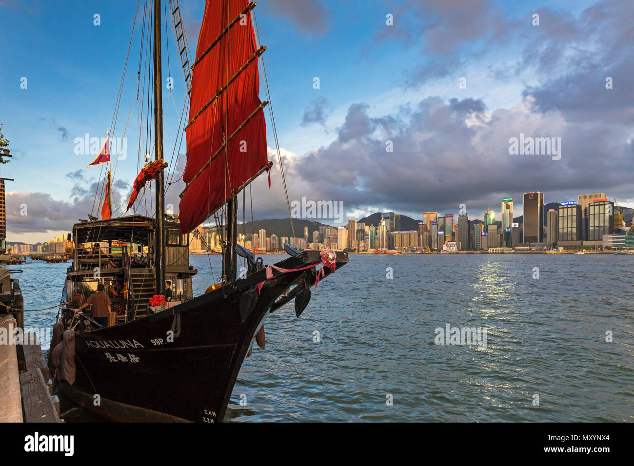 Tourist junk in Victoria Harbour, Hong Kong, SAR, China Stock Photo