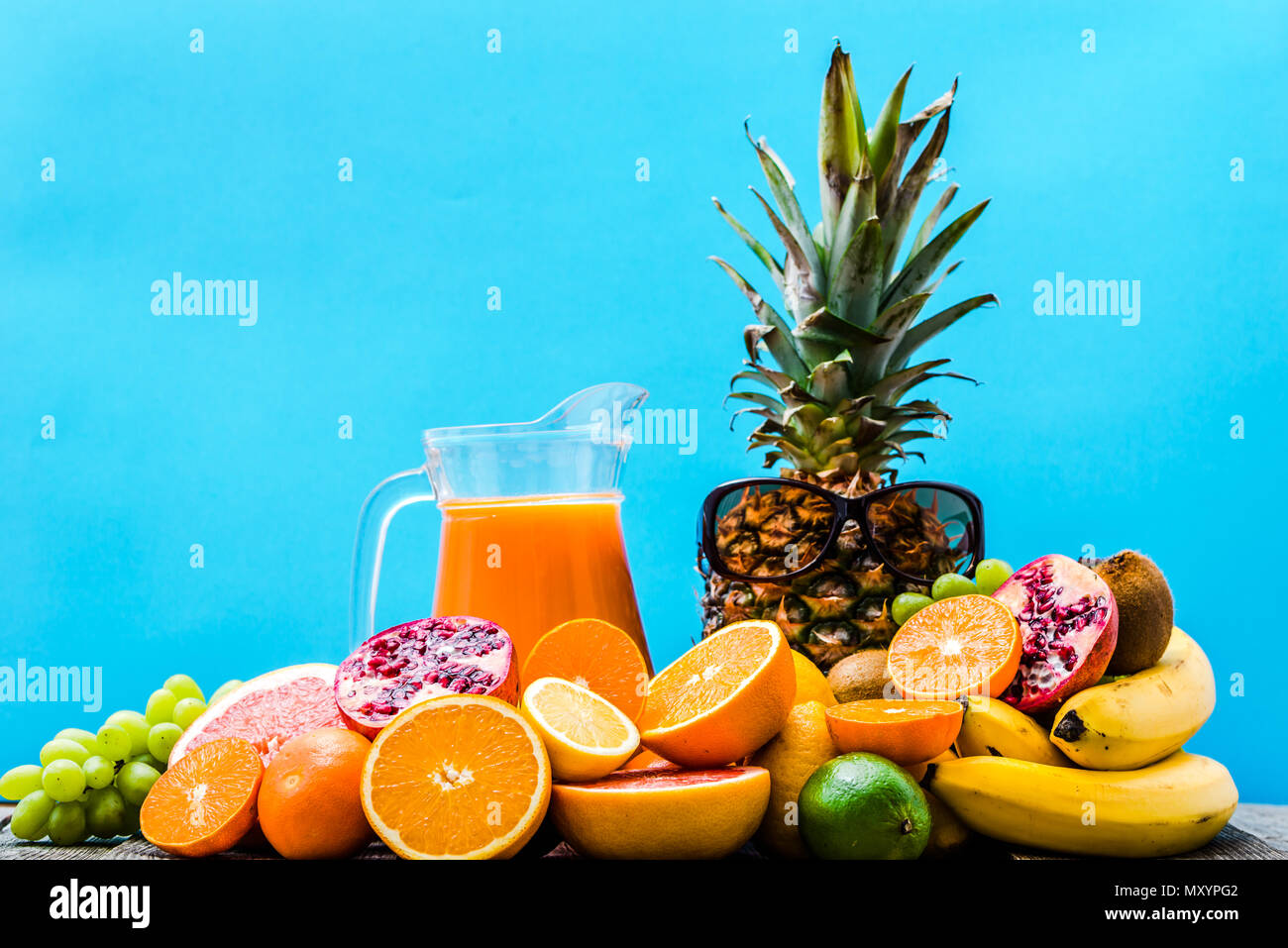 Fruit Juice With Tropical Fruits Healthy Drink With Refreshing Orange And Pineapple Stock Photo Alamy
