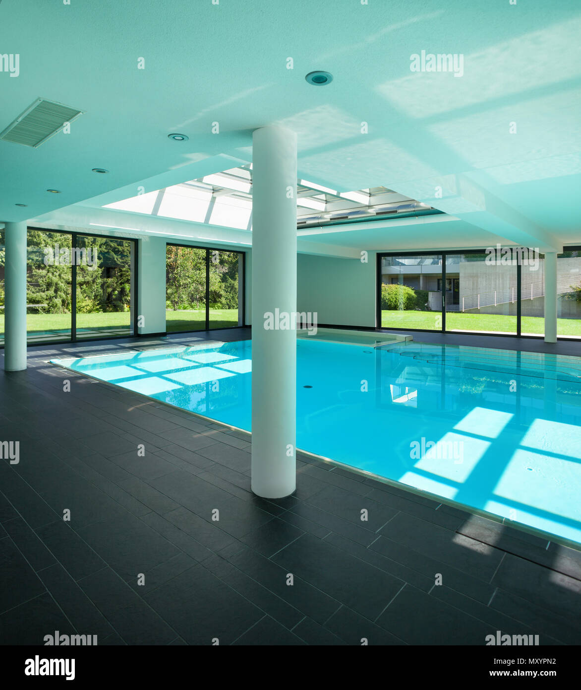 Indoor Swimming Pool Of A Modern House With Spa Stock Photo