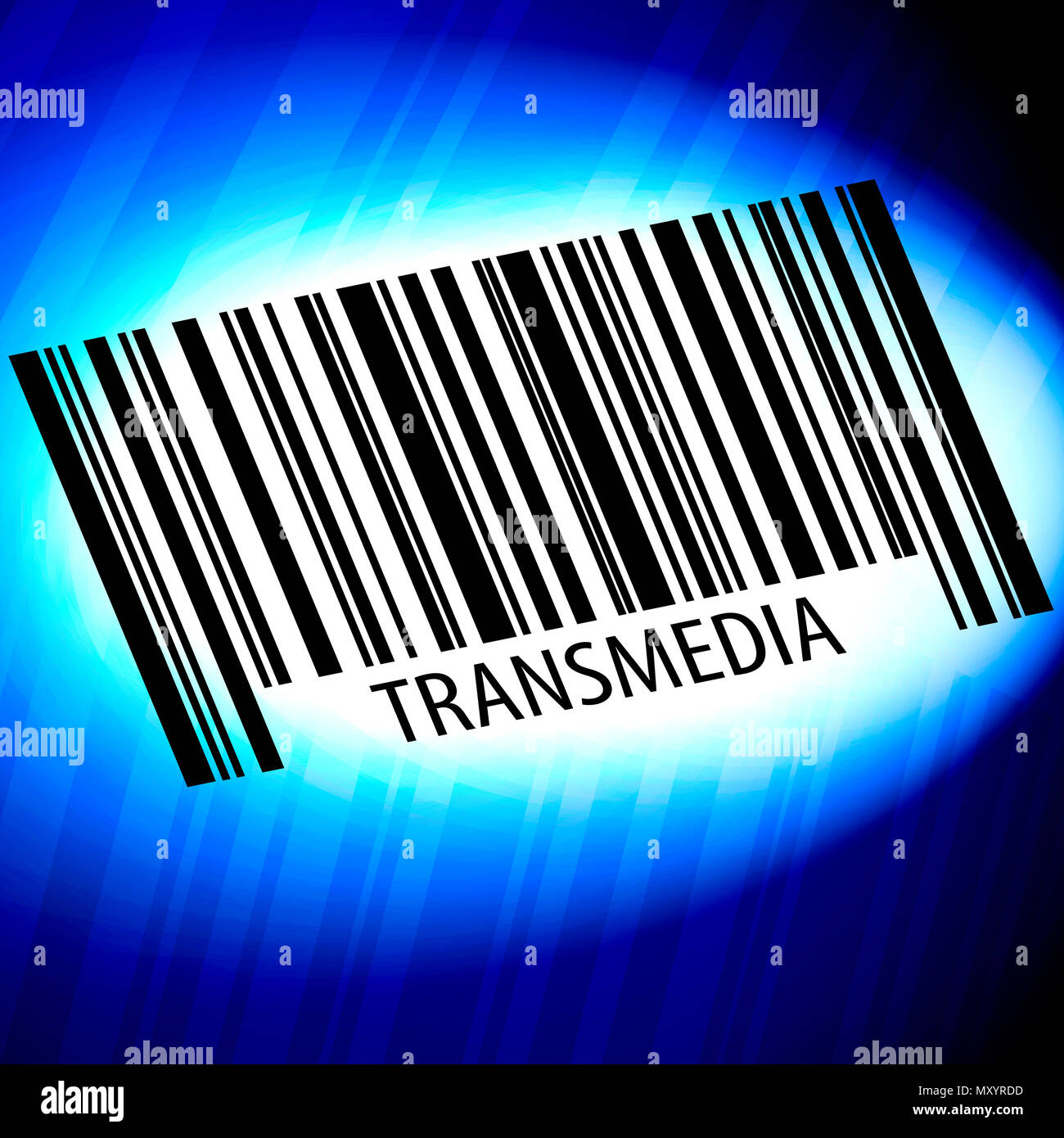 Transmedia - barcode with blue Background Stock Photo