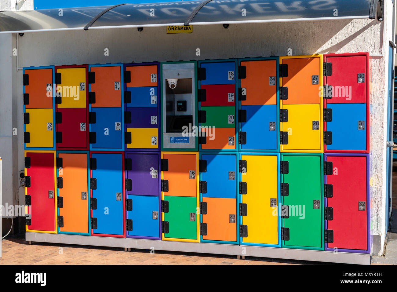 Surfers Paradise, Gold Coast, Australia, colourful secure lockers for