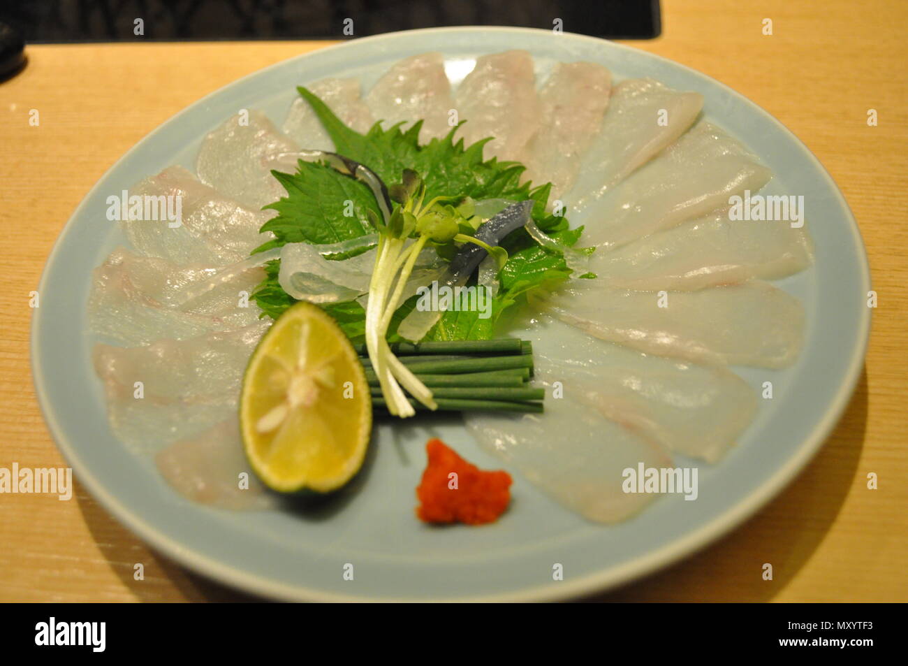 Plate of fugu sashimi, Tokyo, Japan Stock Photo Alamy