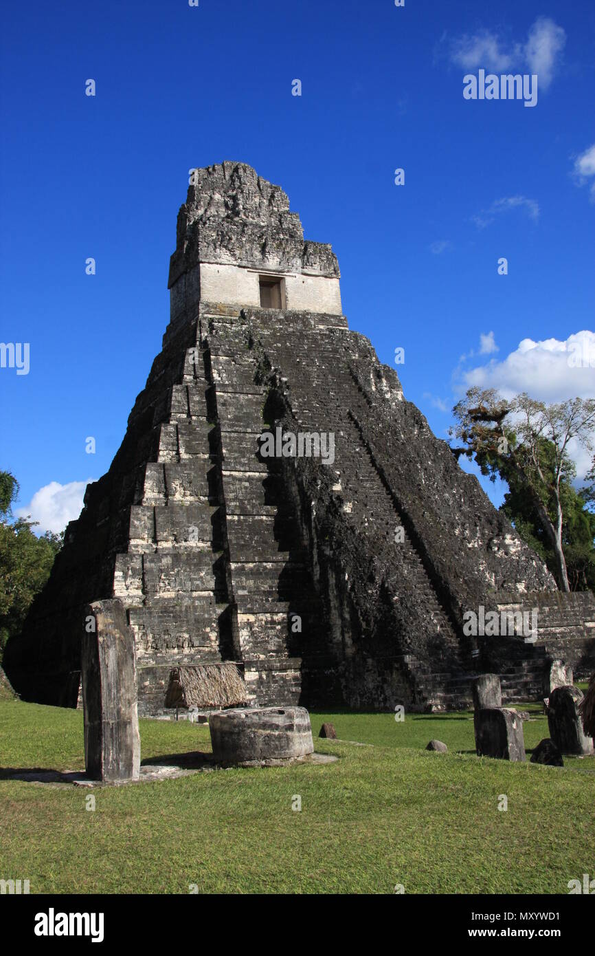 Tall pyramid, Northern Acropolis, Tikal, Mayan city Guatemala Stock Photo