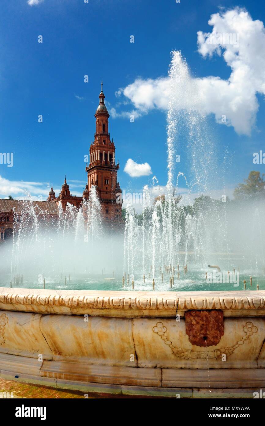 Fountain at the Plaza de Espana, Seville Stock Photo