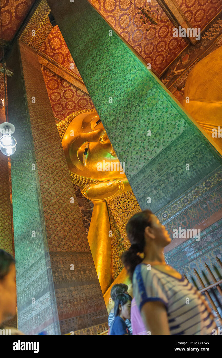 Golden Reclining Buddha statue at the Wat Pho Temple Bangkok, Thailand ...