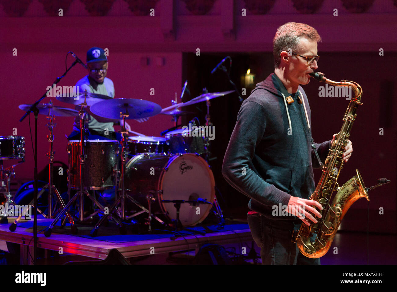 Bob Reynolds Quartet, sound check at London Saxophone Festival, Cadogan