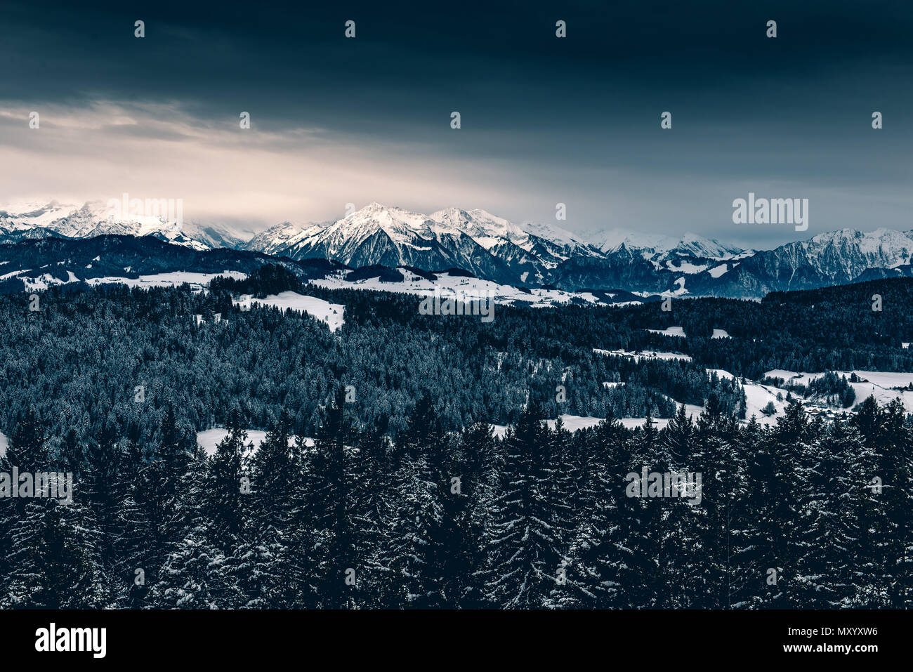 viewpoint of Chuderhüsi in Emmental during winter Stock Photo