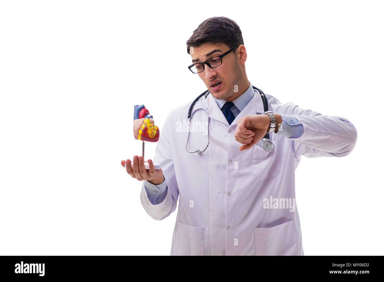 Young doctor with heart shape isolated on white Stock Photo - Alamy