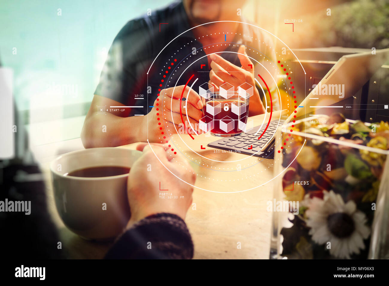 business with virtual diagram and IOT Stock Photo