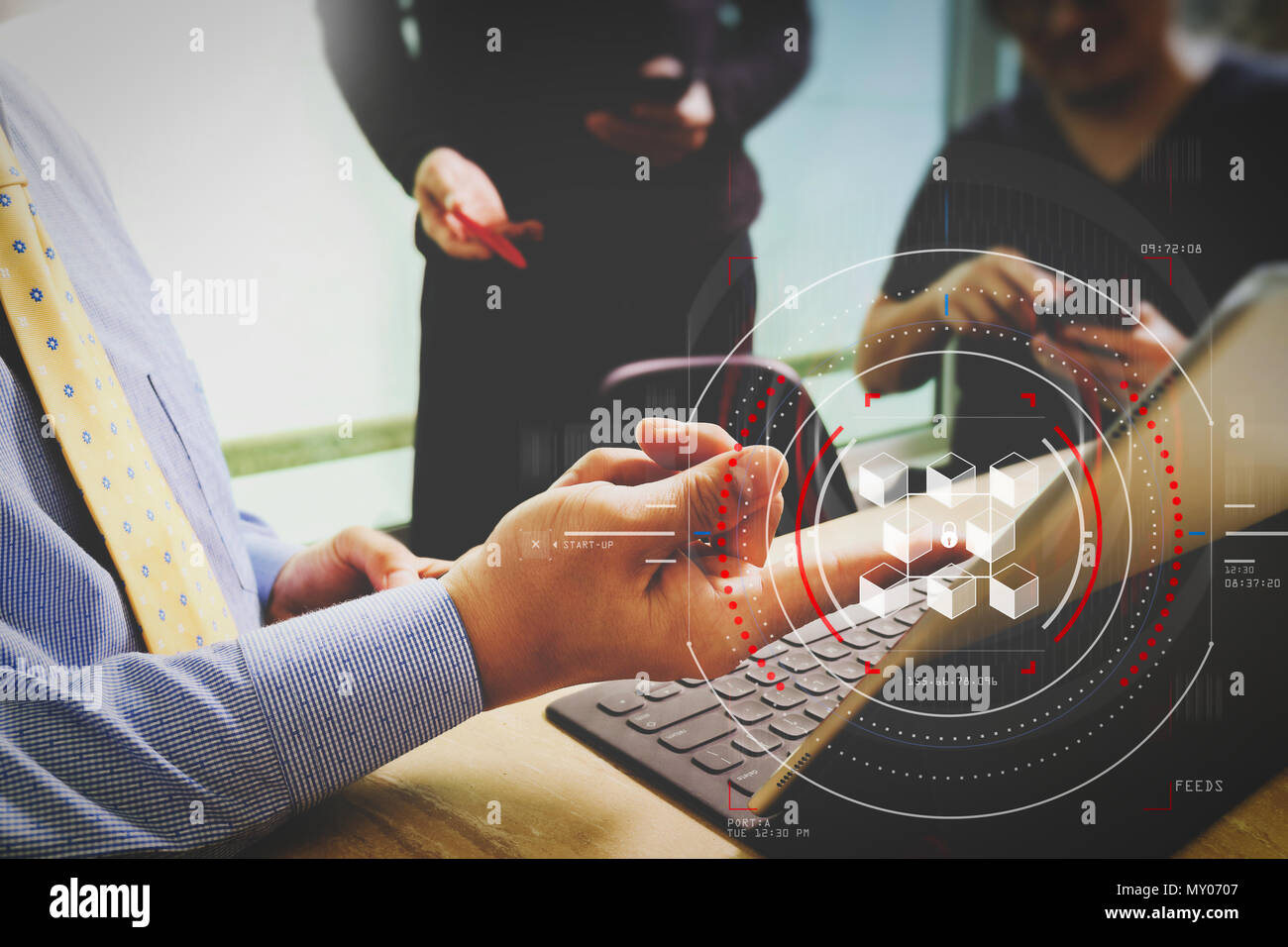 business with virtual diagram and IOT Stock Photo