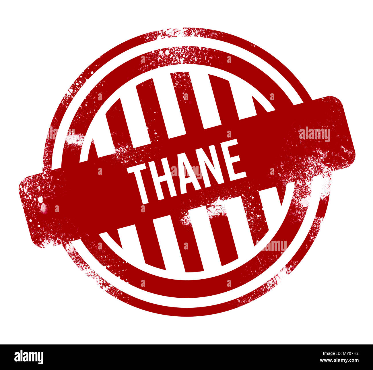 Thane - Red grunge button, stamp Stock Photo