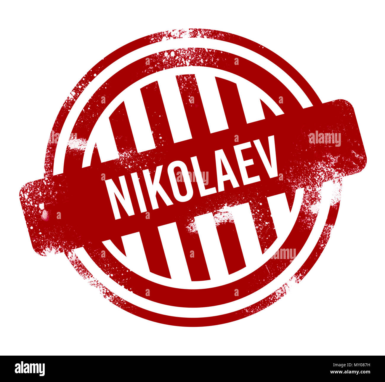 Nikolaev - Red grunge button, stamp Stock Photo