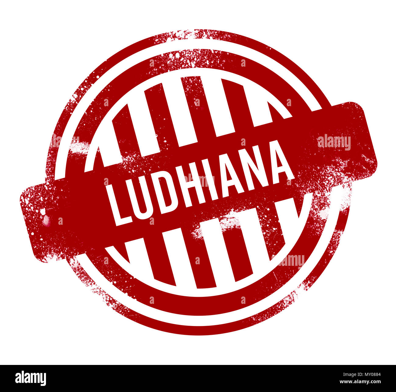 Ludhiana - Red grunge button, stamp Stock Photo