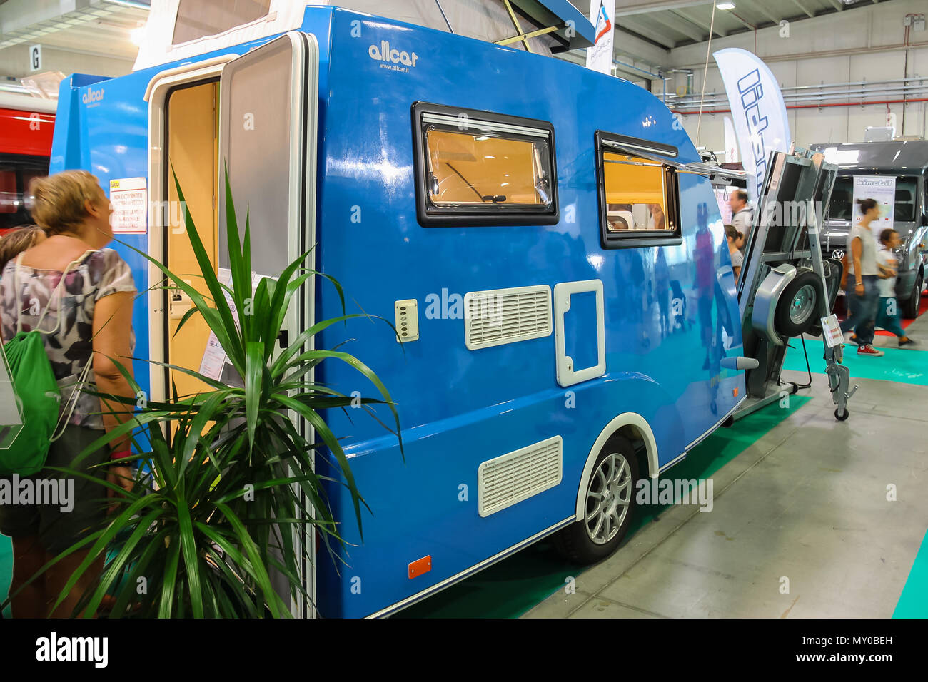 Parma, Italy - September 17, 2016: People looking at auto in annual exhibition of camper vans (Salone del Camper) Stock Photo