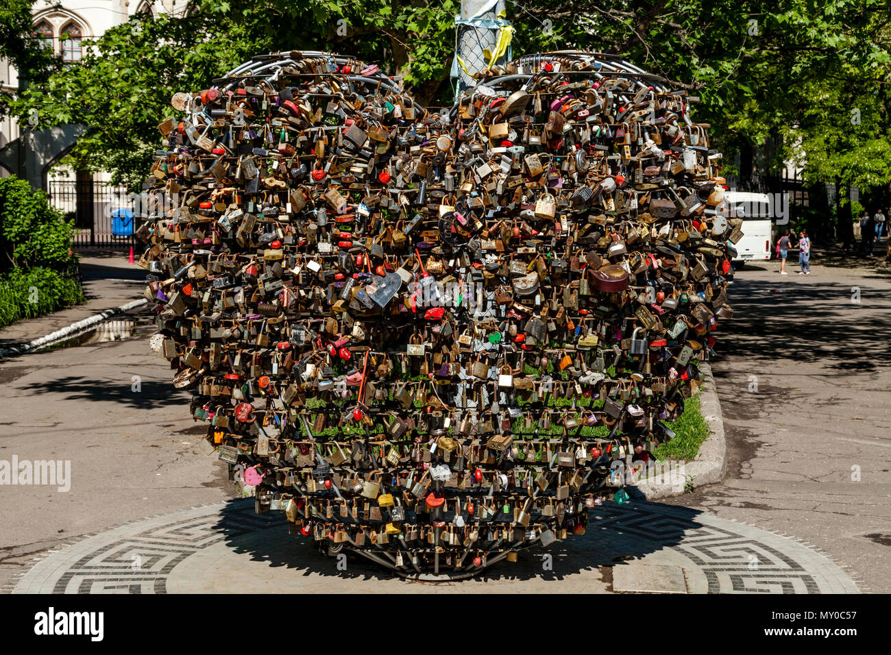 Love Padlocks Formed In The Shape Of A Heart, Odessa, Ukraine Stock Photo