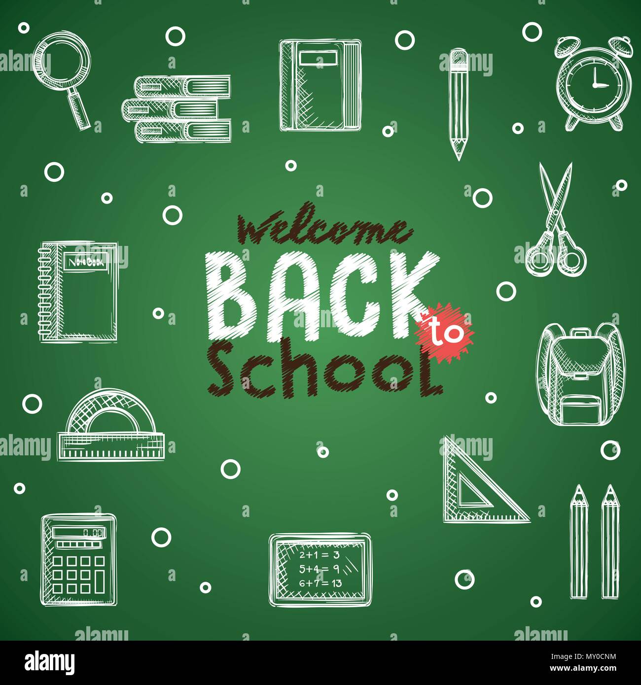 back to school set icons drawing in chalkboard Stock Vector Image & Art ...