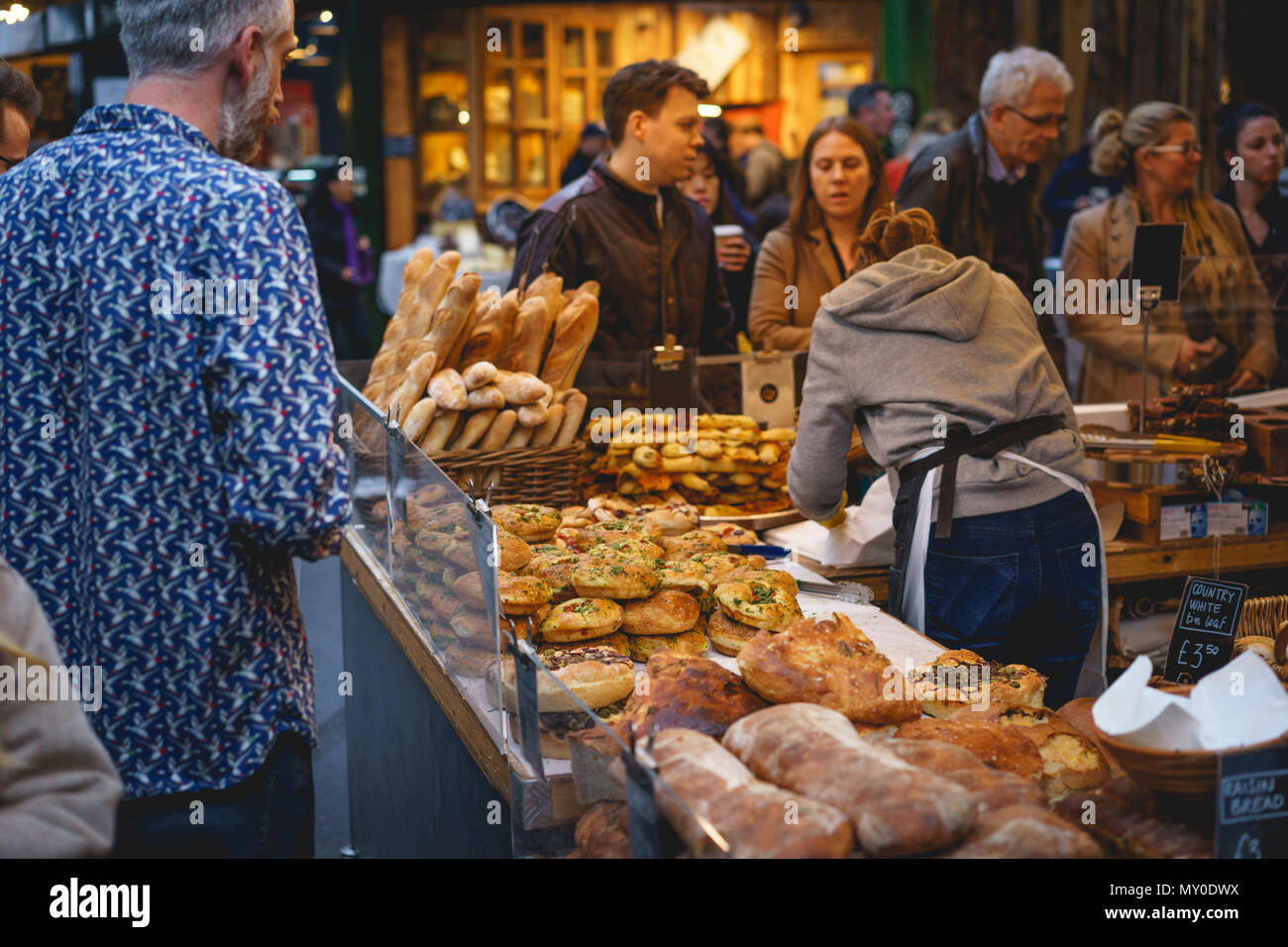 London, UK November 2017. Bakery stall in Borough Market, one of the