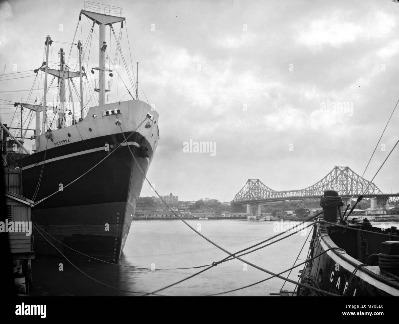 SS Bilkurra, Brisbane, 1949. SS Bilkurra was a 3,952 t cargo ship built by Evans Deakin &amp; Co. Ltd, Kangaroo Point, Brisbane in 1949 for the Australian Shipping Board. She was transferred to the Australian National Line in 1959 and sold to Malaysian International Shipping Corp as Malaysia Maju. She was sold again in 1971 to Pac Trade Navigation Co., Panama and renamed Santa Carina, being retired and broken up in 1974. Stock Photo