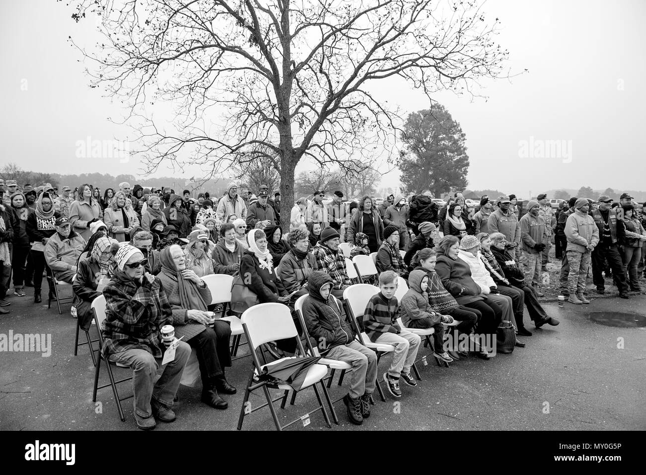 A crowd gathers for a Wreaths Across America ceremony, Dec. 17, 2016