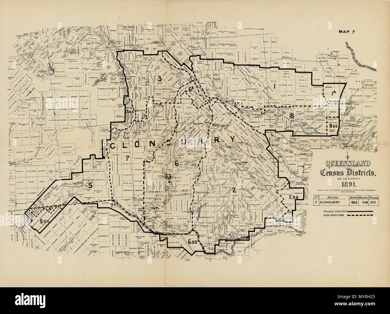 1891 Census District Map Cloncurry Census District, 1891. Queensland Census Districts And Sub-Districts  1891 Map. Cloncurry District. Printed At The Government Engraving And  Lithographic Office, Brisbane Stock Photo - Alamy