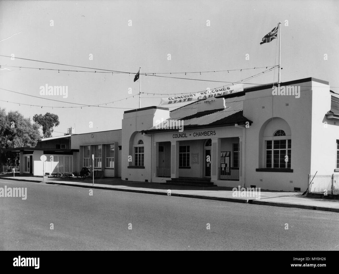 Cloncurry Council Chambers, February 1966. Decorated for the visit of