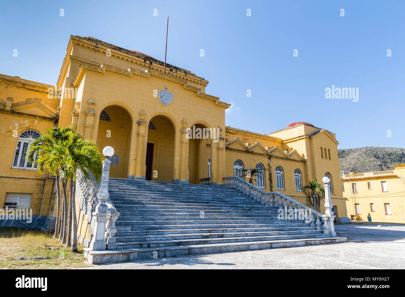 Exterior view of the marble staircase entrance to Presidio Modelo, Model Prison, Juventud, Cuba Stock Photo