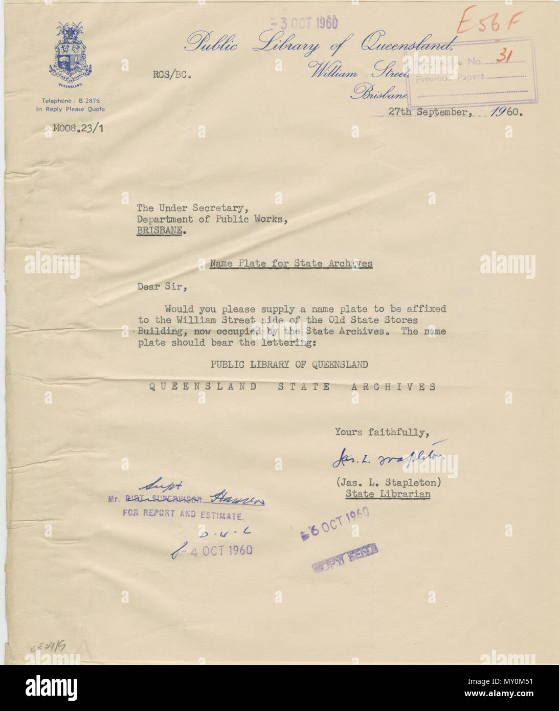 Letter to the Under Secretary, Department of Public Works, from. A bit