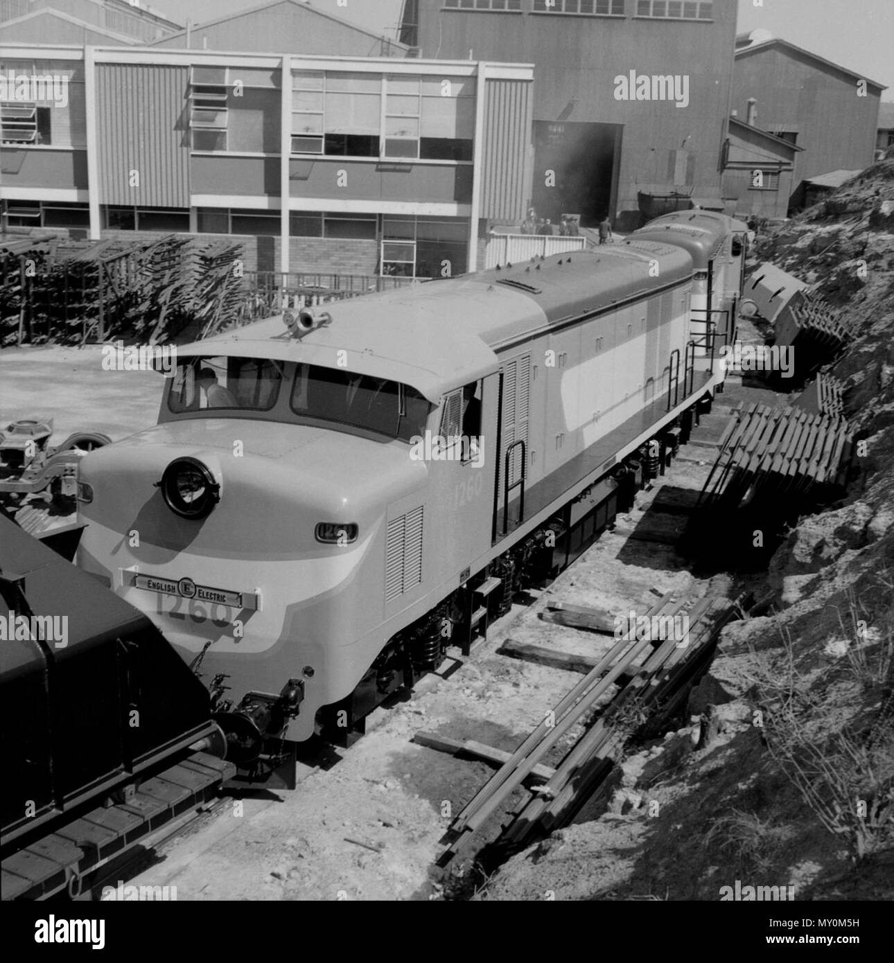 Locomotives 1260 and 1261, English Electric factory, Rocklea, 21 September. The 1250 class locomotives were built by the English Electric Company of Australia at Rocklea, Brisbane for the Queensland Railways between 1959 and 1963. Stock Photo