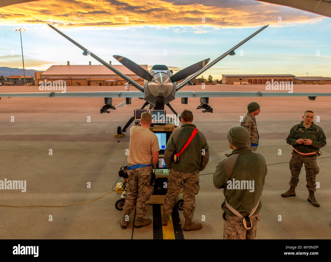 Airmen of the 49th Aircraft Maintenance Squadron perform a postflight