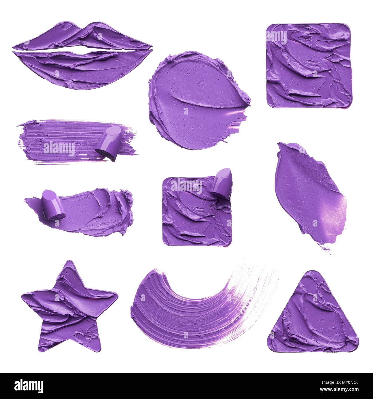 Set of purple smears on white background Stock Photo