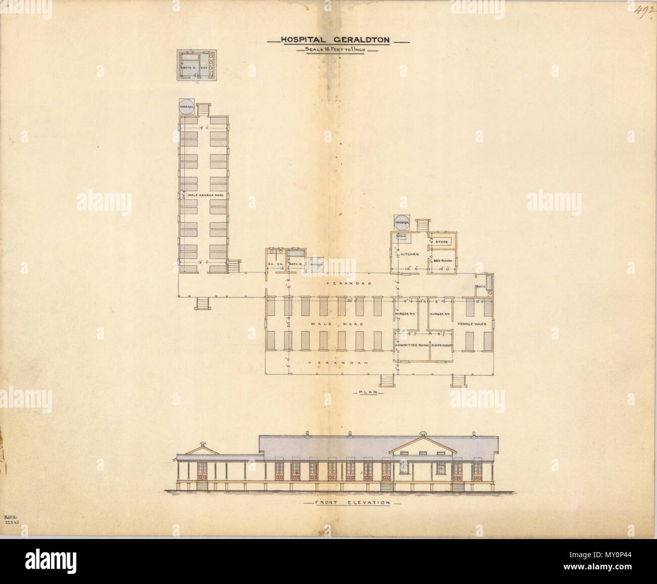 Architectural drawing of the Hospital, Geraldton, 22 September 1885 ...