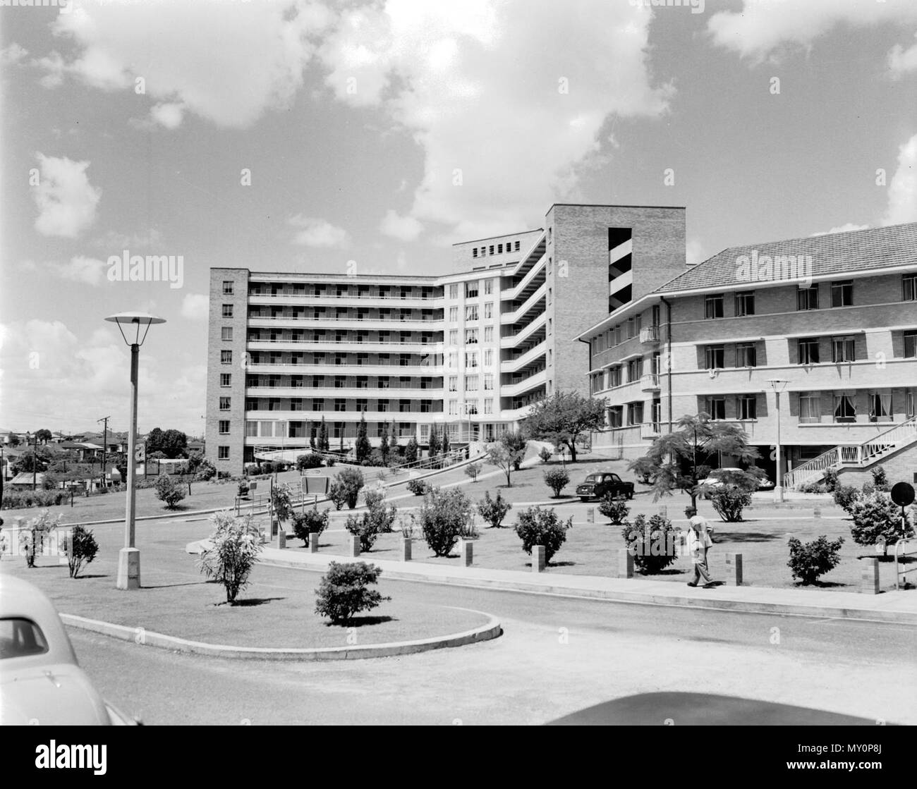 Princess Alexandra Hospital, Woolloongabba, 1961. The hospital was built on the site of the 1883 Diamantina Orphanage. In 1901 it became the Diamantina Hospital for Chronic Diseases, then 1943 the South Brisbane Auxiliary Hospital, then South Brisbane Hospital in 1956 and finally the Princess Alexandra Hospital in 1959. Stock Photo