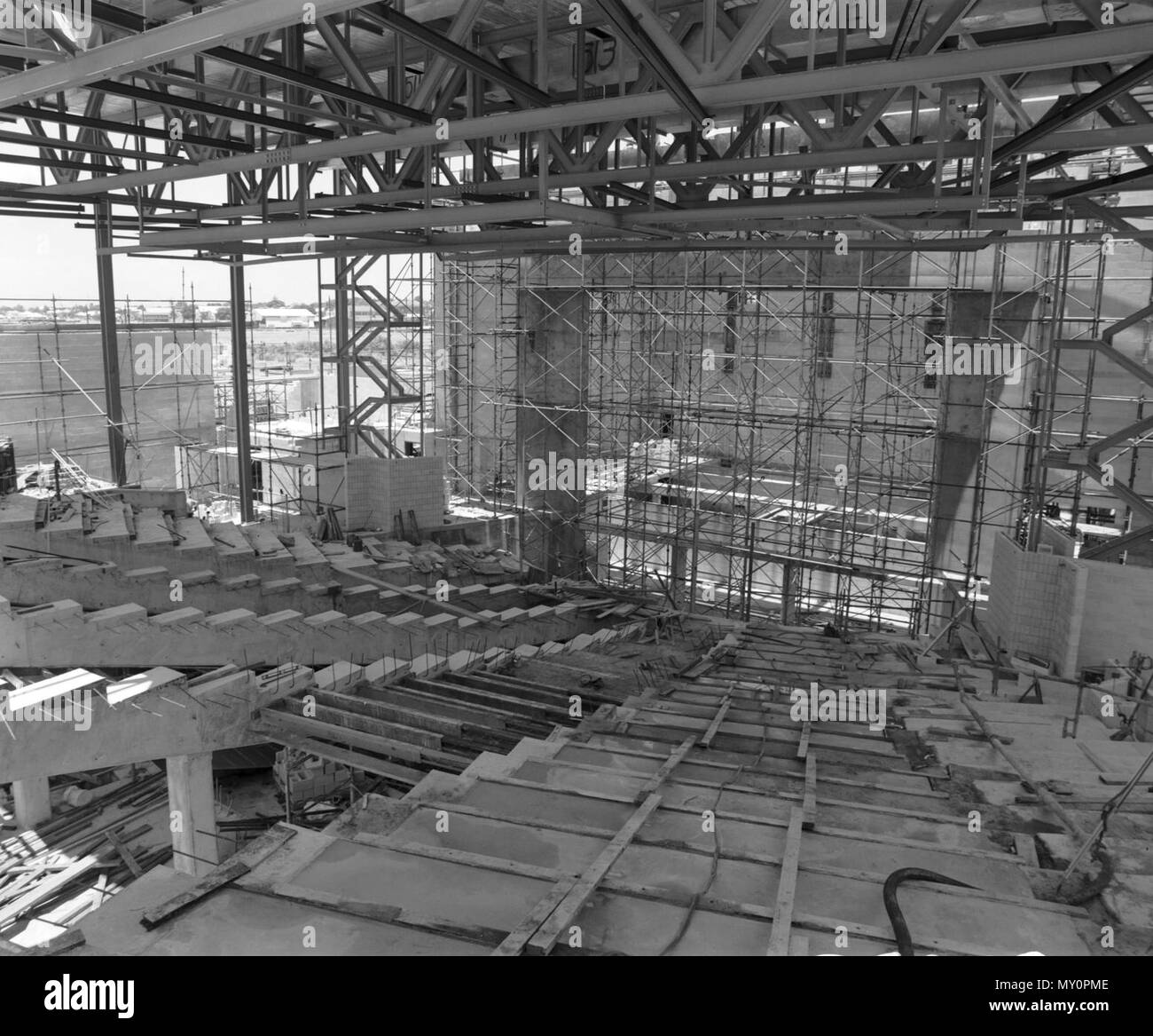 Queensland Performing Arts Centre under construction, South Brisbane, c 1981. Preliminary work for the Queensland Performing Arts Centre commenced in 1976 and it was opened in April 1985. Stock Photo