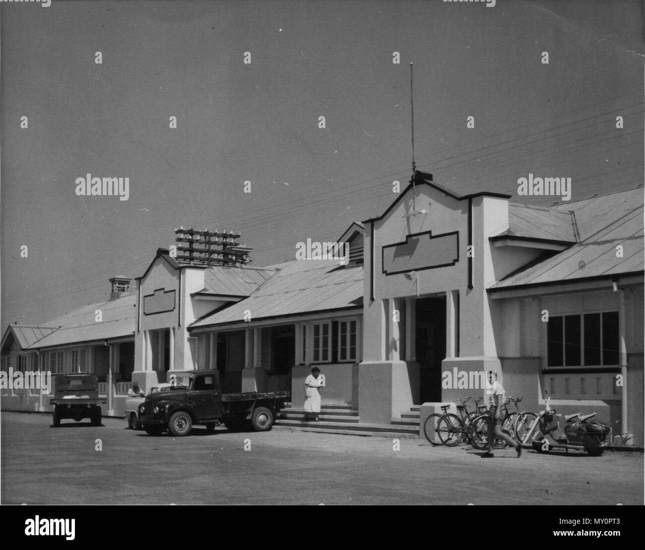 Railway station, Mackay. Mackay Railway Station is located on the North Coast line in Queensland and serves the city of Mackay. The original Mackay station opened in 1885 in Tennyson Street. In 1924, it was relocated to Boddington Street. In 1994, a new alignment that bypassed the city was opened when a bridge over the Pioneer River required replacing, with a new station in the outer suburb of Paget. Mackay is served by Traveltrain's Spirit of Queensland service.  Description source: WikipediaMackay railway station )   View the original record at the Stock Photo