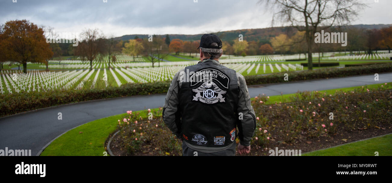A member of the Ramstein military motorcycle club gazes upon the rows