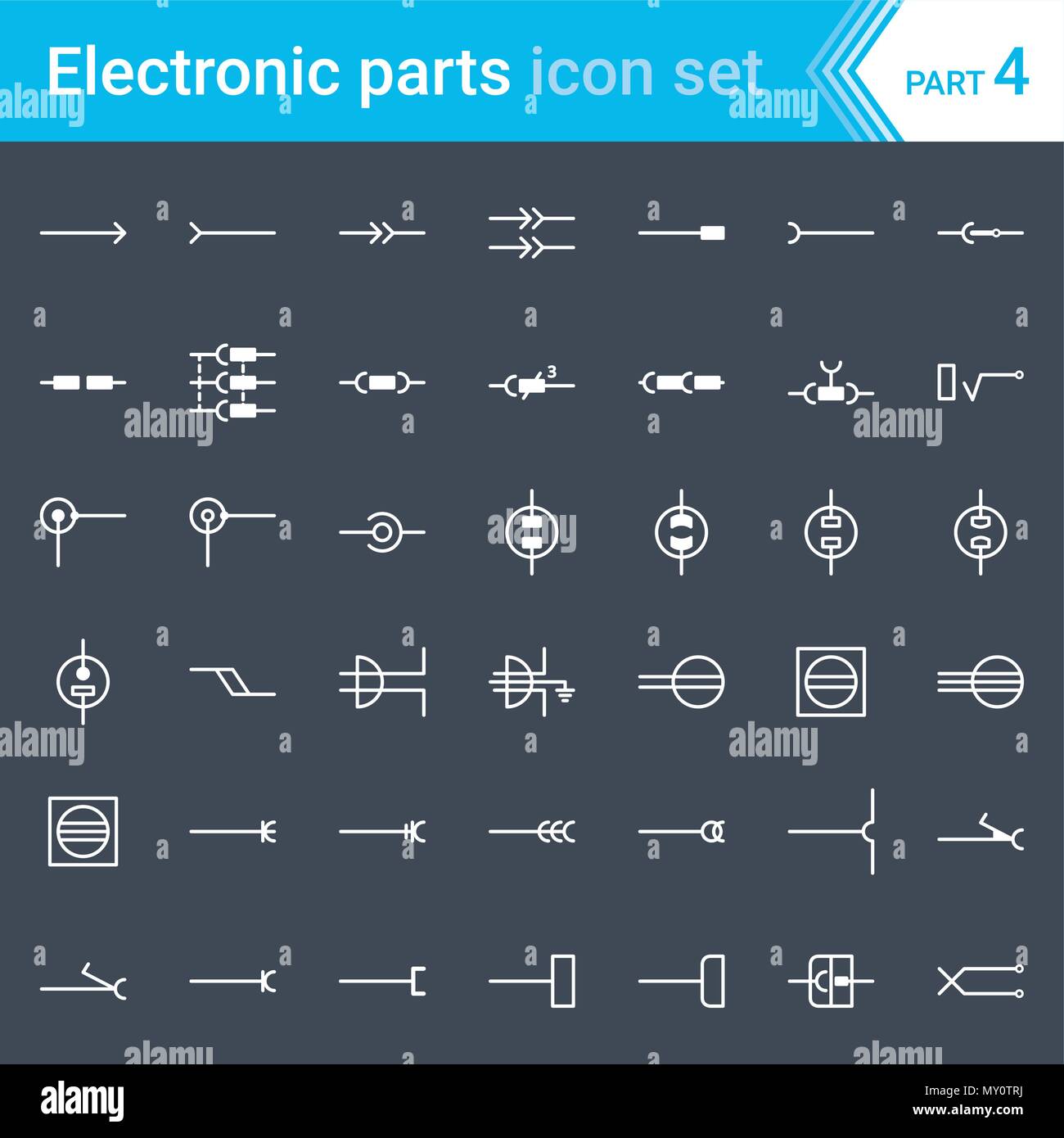Electric and electronic icons, electric diagram symbols. Electrical connectors, sockets, plugs and jack. Stock Vector