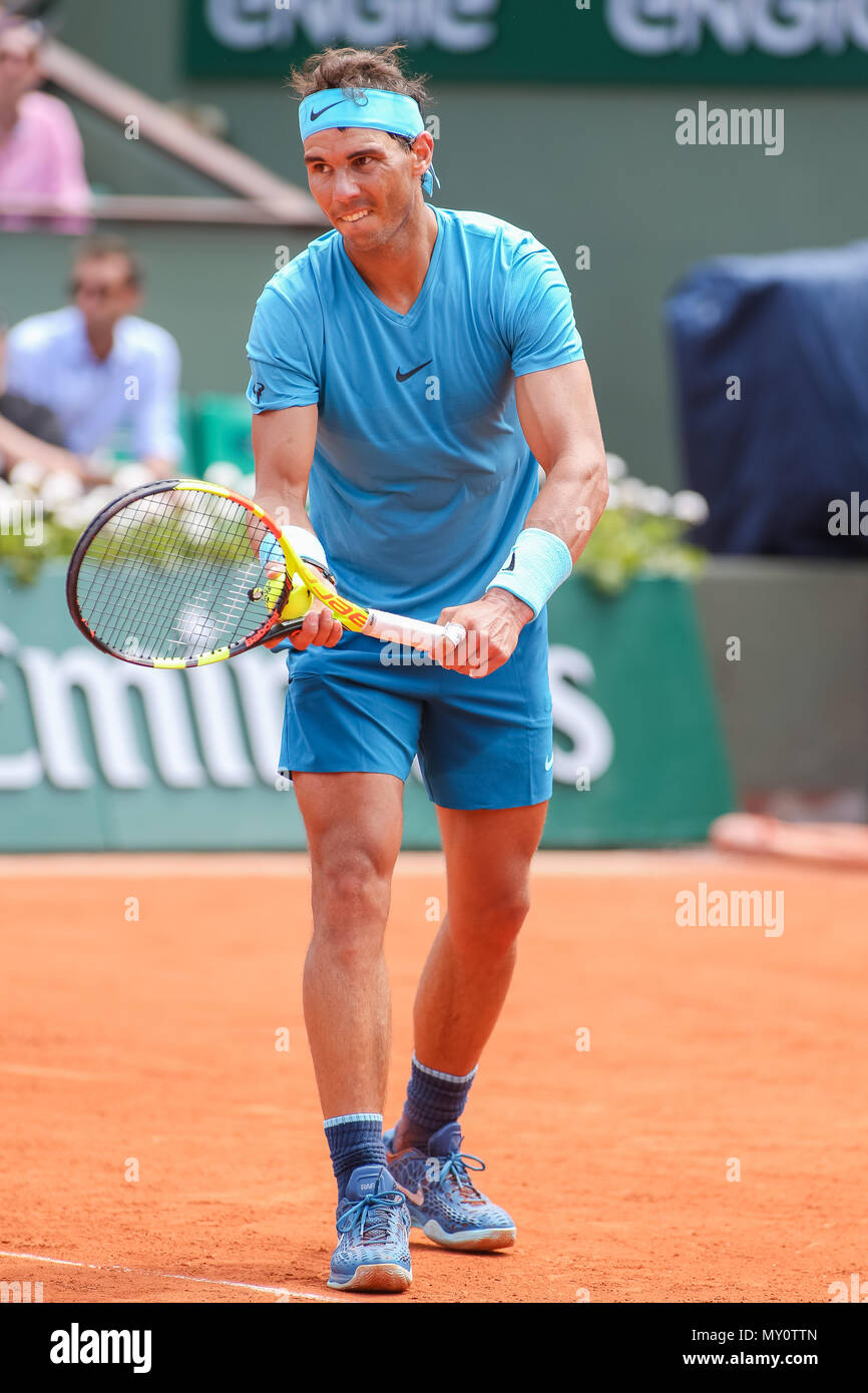 Paris, France. 4th June, 2018. Rafael Nadal (ESP) Tennis : Rafael Nadal of  Spain during the Men's singles fourth round match of the French Open tennis  tournament against Maximilian Marterer of Germany