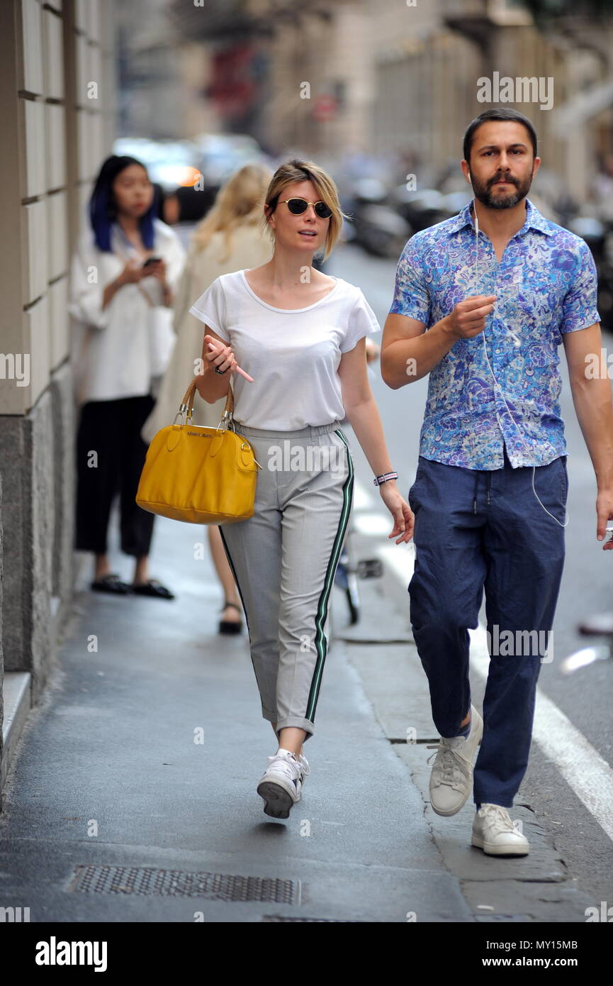 Milan, Euridice Axen walks in the center with a friend Euridice Axen,  daughter of the Swedish actress Eva Axen and actor Adalberto Maria Merli,  who however did not recognize her as a