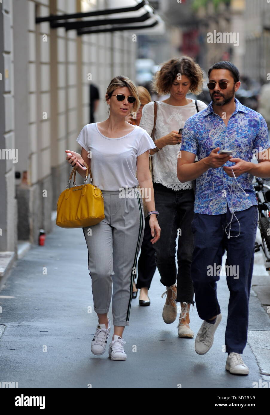 Milan, Euridice Axen walks in the center with a friend Euridice Axen, daughter of the Swedish actress Eva Axen and actor Adalberto Maria Merli, who however did not recognize her as a biological father, was the protagonist of several movies on TV as the series 'RIS 'on channel 5, fiction like' Centovetrine '-' Vivere '-' The 3 roses of Eva ', then dedicated itself to the theater, in 2015-2016 together with Stefania Sandrelli, then guest star in the TV series' The Young Pope ' by Paolo Sorrentino. In 2018 he was one of the protagonists of the film 'LORO', (a very controversial film about Silvio Stock Photo